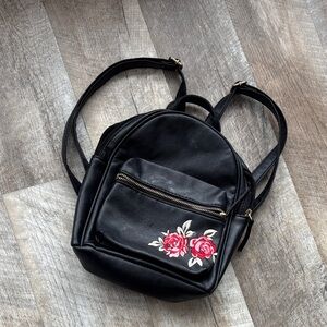 Black Floral Embroidered mini Backpack